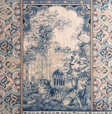 5 meters x GP&J BAKER “Indienne Toile" linen fabric pictorial red/blue