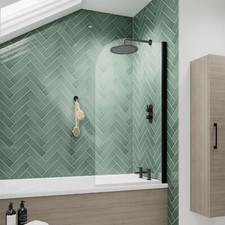 Bathroom Matt Black Hinged Curved Bath Shower Screen Modern 6mm Glass Reversible