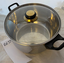 Stainless Steel Cook Pot / Casserole with Glass Lid Gold Trim 24cm - Ref 339