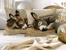 2 Beautiful Sleeping Donkey cushion Covers Scatter Cushions Donkeys 