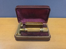 Vtg Gillette Aristocrat Gold Plated Safety Razor W/ Case & Razor Holder
