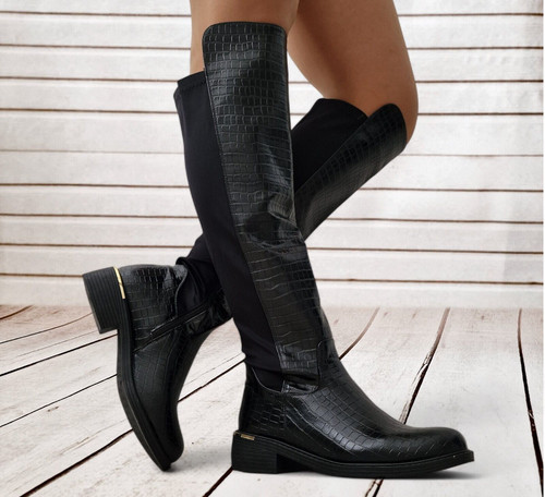 Womens black long knee high - black,