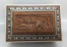 VINTAGE ANGLO INDIAN SADELI WOODEN BOX CARVED SANDALWOOD