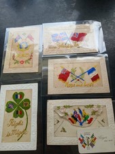 5 antique silk postcards WW1