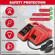 12V 18V Car Charger For Milwaukee M12 For M18 48-11-1850 Battery Cigarette Plug