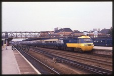 ORIGINAL 35mslide-Class 43 HST 43114 & 43081 stands in Doncaster station 24.9.88