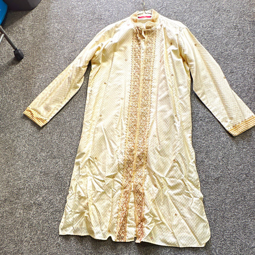 Men ivory embroidered kurta - ivory,