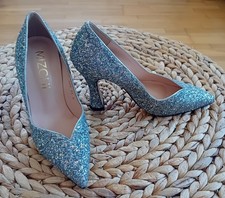 NEW Pretty small Shoes  SILVER glitter Heels Court Shoes Party Wedding SizeUK3