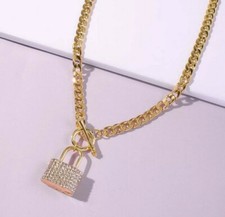 Crystal padlock necklace bar - necklace, t-bar