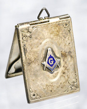 Antique Masonic Lodge Sterling Silver Card Holder Locket Pendant Watch Fob    S1