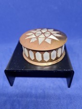 Vintage Brass Trinklet Pill Box With Mother Of Pearl