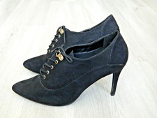 New Look Ladies Laced Victorian Heeled Shoes Black Suede Size 6 / 39