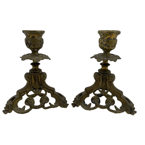 Pair antique ornate gilt brass - antique,