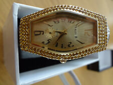 Suzi B gold and brown leather crocodile effect strap ladies quartz watch 