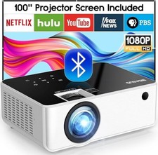 Native 1080P Bluetooth Projector with 100'' Screen Outdoor Movie Projector