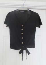 Black Cropped Button Up Ribbed Cardi/Shrug*Size 8-10*Tie-Up