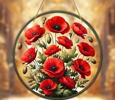 Poppy Remembrance WW1 WW2 Suncatcher Stained Glass Effect Home Decor Gift