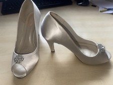 Pink Peep Toe Satin Bridal Shoes with Diamante Ivory UK 7