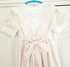 Sarah Louise Pink Girls Dress Age 5-6 pink White Stripe Broderie Scallop England