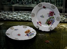 Vintage Pair of Small Bone China/Porcelain White Plates Floral Design with Gild