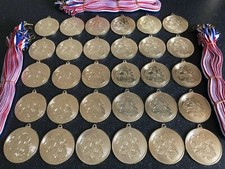 30x Junior Football Medals - Gold Metal With Ribbons