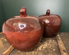 Beautiful Objects: Heavy Vintage Ceramic Apple Bookends Red Glaze Mid Century