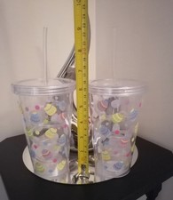 2 Easter Egg Design Plastic Tumblers – Curly Straw Cups for Kids, Reusable Party