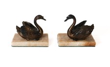 Pair Art Deco Spelter Swan