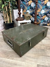 Vintage Military Storage Trunk Metal Foot Locker Tool Ammo Box Army Travel