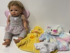 Tiny Treasures Blonde Weighted Baby Girl Doll Blue Eyes - Bundle With Outfits