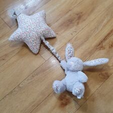 Jellycat Floral Bunny Musical Pull Cord Cot Toy Comforter Lullaby Grey Flowers 