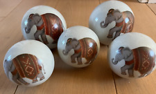 set of 5 vintage ceramic elephant carpet balls  2 large + 3 small cream/brown