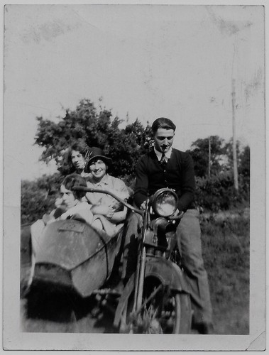 Old photo man motorcycle - on,