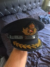 ROYAL NAVY OFFICER HAT, NAVAL CAPTAIN PEAK CAP, With Red Star Liner Cap Badge.