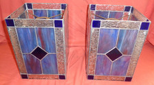 Vintage Tiffany Style BHS Blue Light Lamp Shade Square Stained Glass Pendant x 2