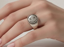 Grunge Smiley Face Signet Ring