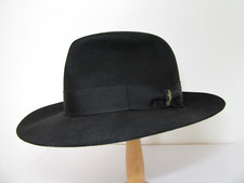 VINTAGE BORSALINO BLACK FELT FEDORA HAT WHITE LINING SZ 6 7/8 ALESSANDRIA SMALL