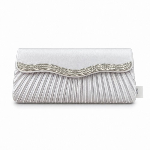 Ladies silver satin clutch - ladies, bag