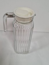 Clear Glass Jug Slim Fridge Decanters Water ~ Drinks Pitcher + Lid 1.0L 24x8.5cm