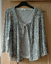 Zara Woman EUR M silver  sequinned jacket with 3/4 sleeves, hook & eye fastening