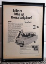 Framed original Classic Car Ad for Reliant Regal saloon from 1970