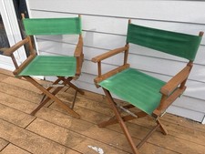 2 x Wooden Director's Chair Vintage Style Green Folding Chair Garden Patio
