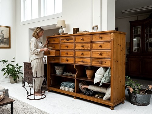 Large antique pine - antique, bank