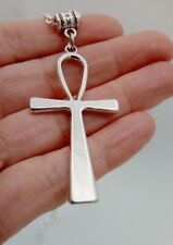 Ankh Necklace Big Egyptian style Key of Life Cross Pendant silver tone 24" long