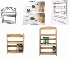 Spice Rack Holder For Kitchen Door Cupboard Storage Wall - Wooden ,Chrome