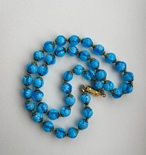 Vintage Murano Glass Millefiori Blue Necklace Art Glass Bead Venetian