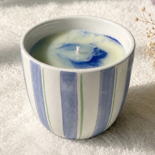 Handmade blue stripe ceramic - blue,