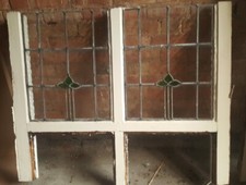 2 Reclaimed Leaded Light Stained Glass Art Nouveau in large wooden  Window Panel
