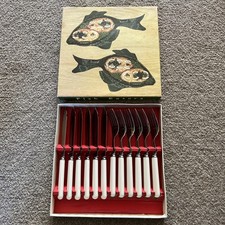 Fish Eaters Vintage Boxed Knife and Fork Cutlery Set Sheffield Steel England