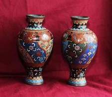 PAIR OF JAPANESE CLOISONNE MINIATURE VASES c 1900